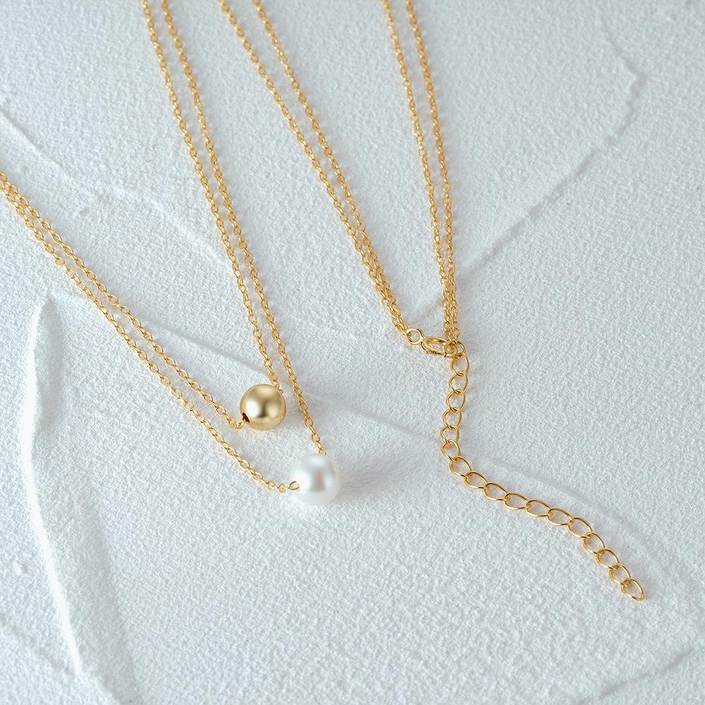 Double-layered freshwater pearl bead round bead collarbone chain European and American hot-selling necklace