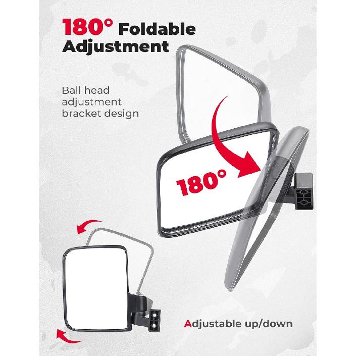 KEMIMOTO No Drilling Golf Cart Side Mirrors, Universal Rear View Mirror for 0.75"-1.25" Square Rail, Folding Design Compatible with EZGO, Club Car,