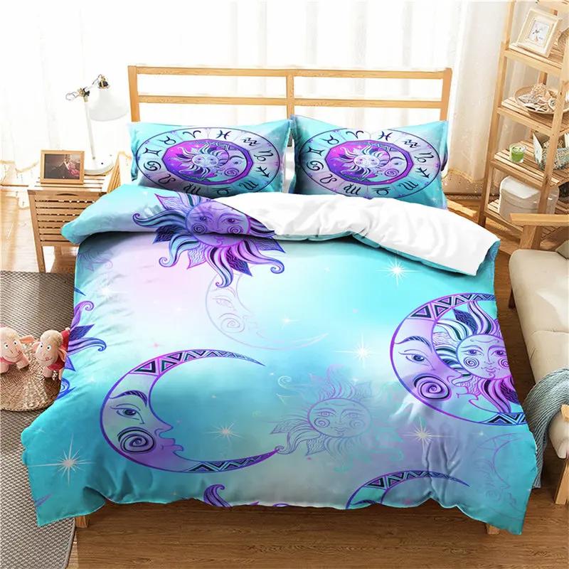 Sun And Moon Duvet Cover Exotic Galaxy Stars Bedding Set Microfiber Astrology Comforter Cover Queen For Kids Boys Teens Bedroom