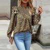 Chic Women Autumn O Neck Printed Flying Sleeve Pleated Blouse Commuter Fragmented Temperament Shirt