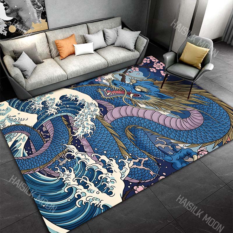 

Blue dragon ocean cherry blossom Print Carpet Rug for Living Room Bedroom Sofa Doormat Home Decor Non-slip Floor Mat 40x60cm