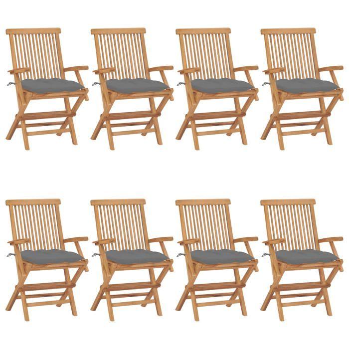 VidaXL Lot de 8 Chaises de Jardin avec Coussins, Sièges de Terrasse, Chaises de Balcon, Meubles de Patio Extérieur, Gris 3072905