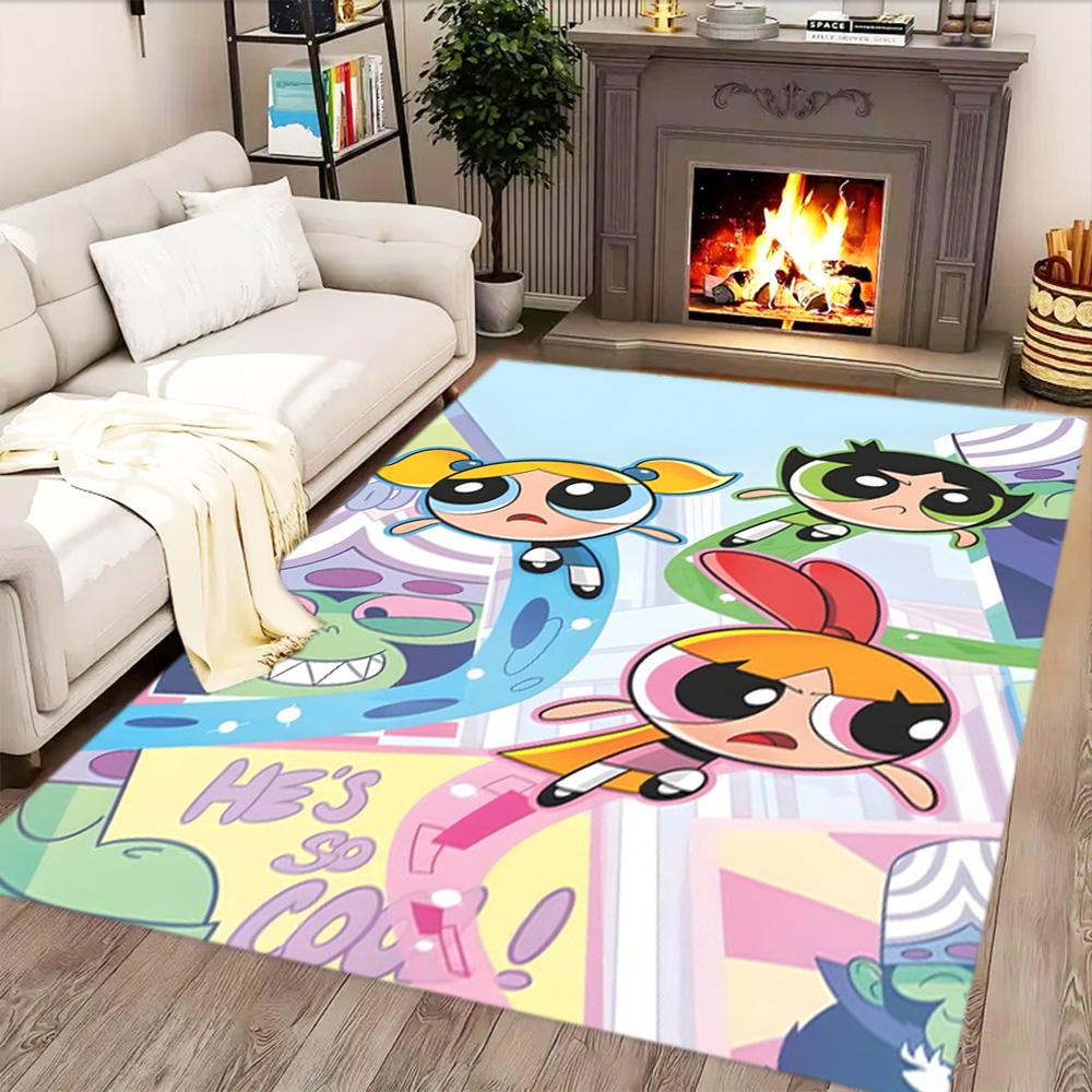 Powerpuff Girls Bubbles' Flight rug for living rooms, bedrooms, home décor, and as gifts.
