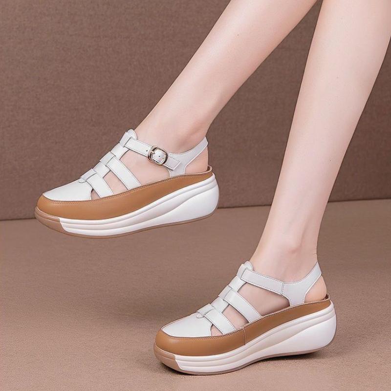 Retro Sandals Summer New Style Hollow Breathable Color Blocked Thick Bottom Anti Slip Comfortable Versatile Women's Shoes