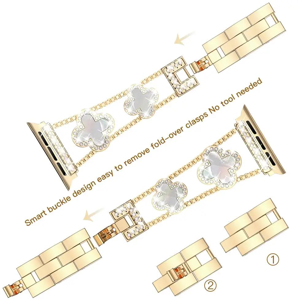 Women Diamond Bracelet Strap Metal Belt Watch Band for Apple Watch Ultra2 49/45/44/42/41/40/38mm Iwatch Series 8 7 SE 6 5 4 3
