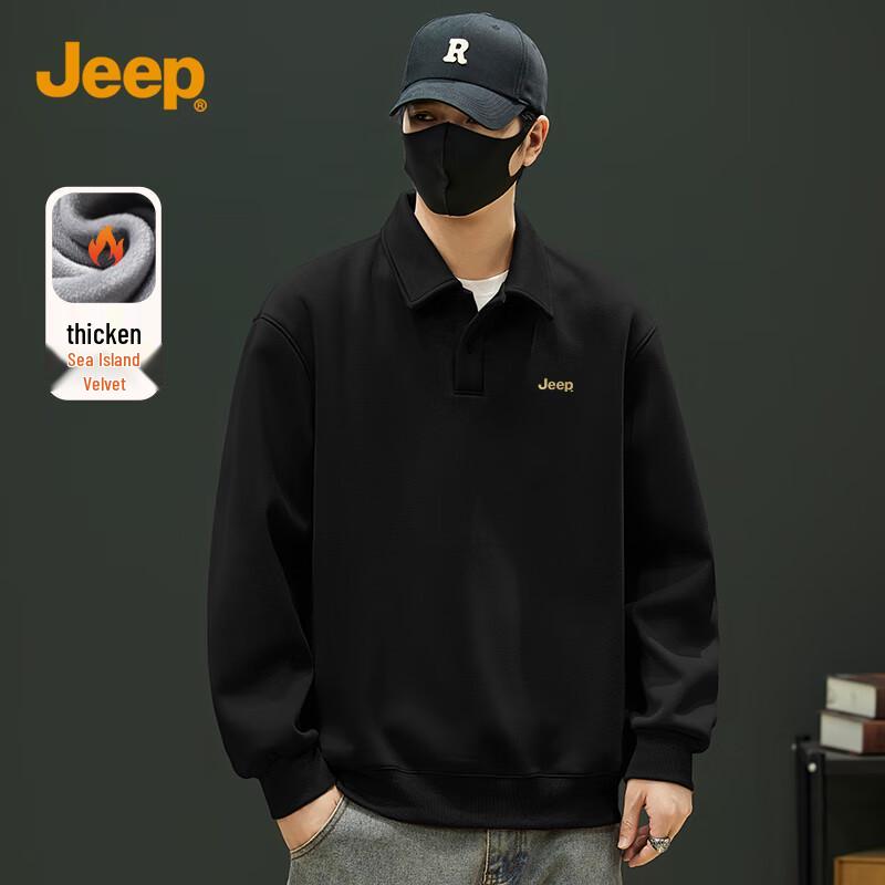 JEEP Men s Winter Fleece-Lined Polo Collar Sweatshirt L