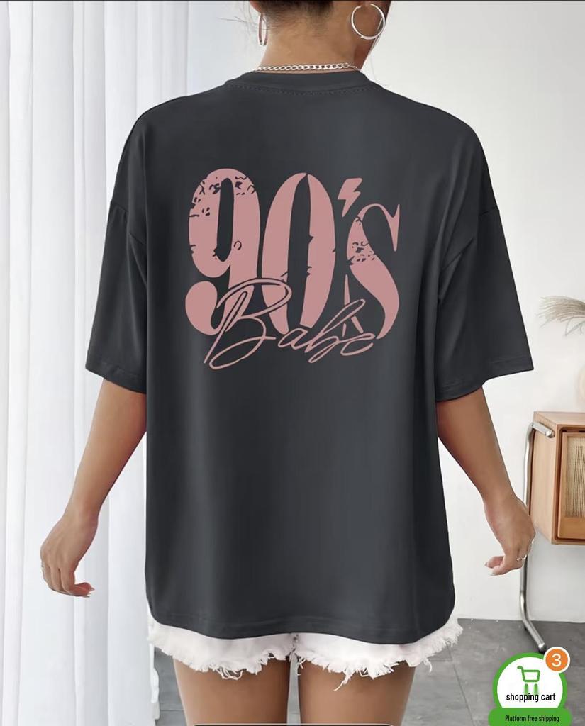 Vintage Crew Neck T-shirt with Number & Letter Print