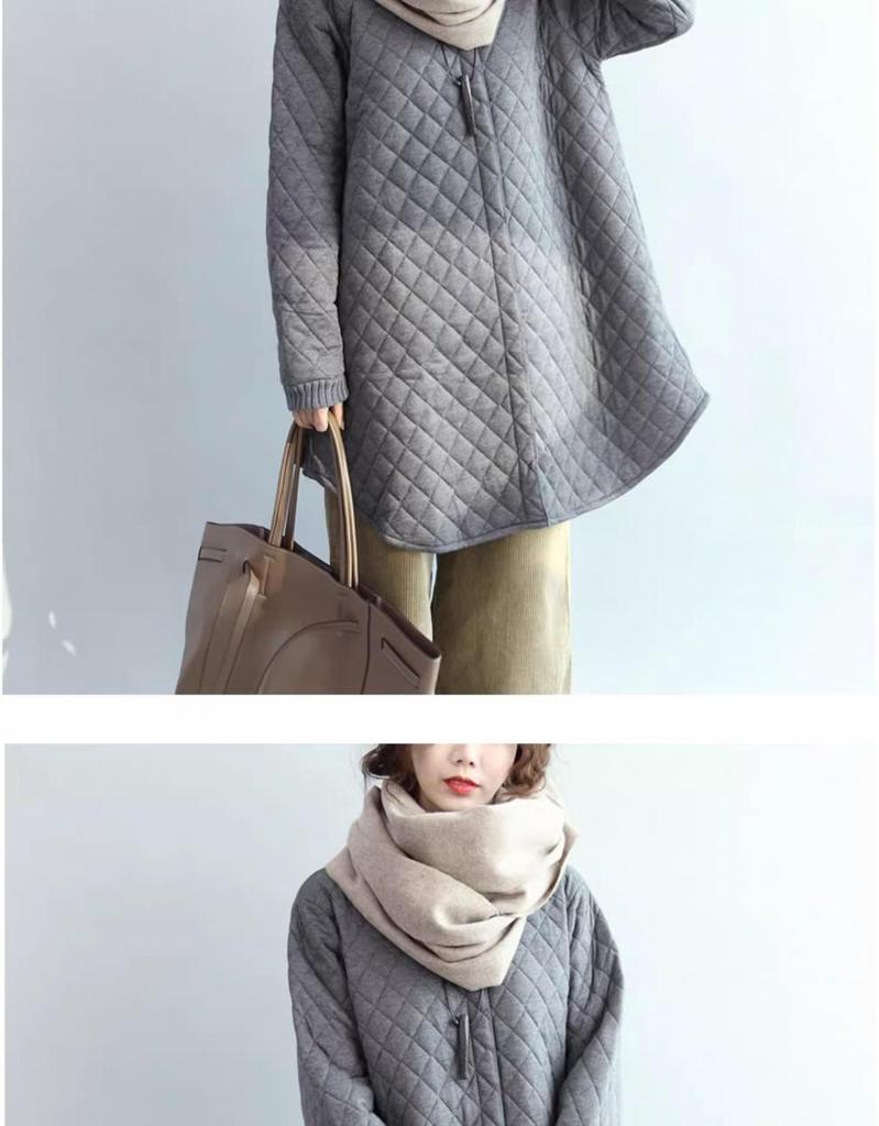 Diamond Quilted Chinese Style Women's Mid-Length Cotton Jacket - Retro, Simple, and Versatile