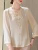 Mom's Spring Style: New 2026 Chinese-Inspired Blouse for Middle-Aged & Elderly Women - Round Neck, Thin Fabric
