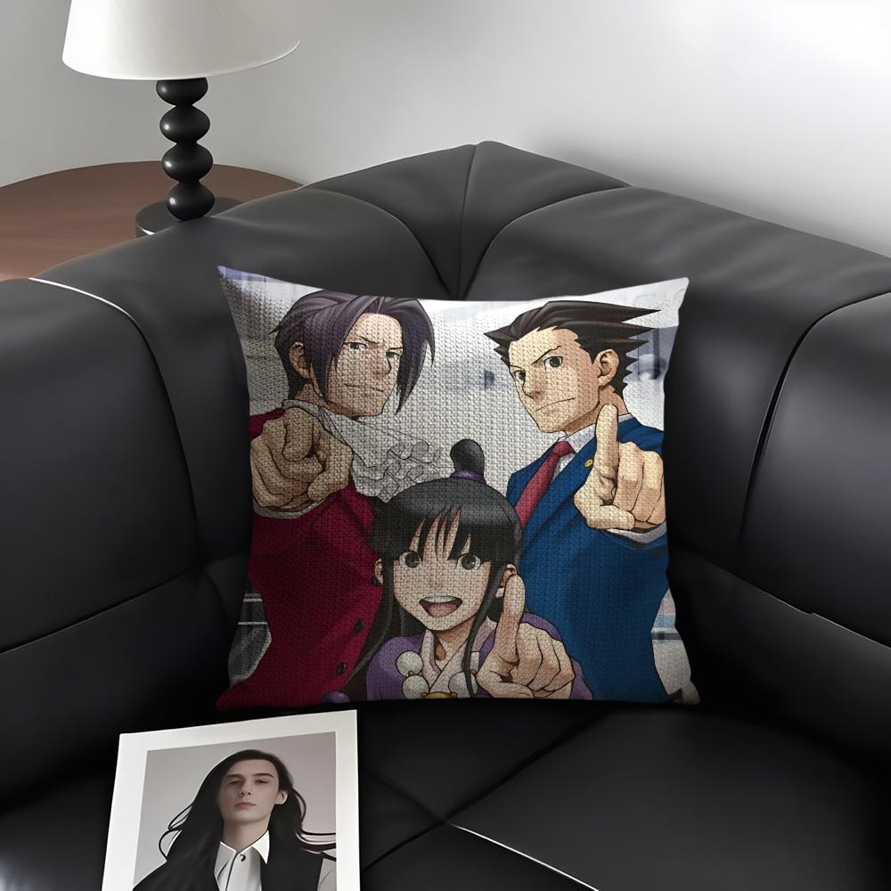 A-Ace Attorneyy Anime Cushion Cover Natural Linen Organic Fabric Double-Sided Printing Sofa Home Decor Gift Pillow Case