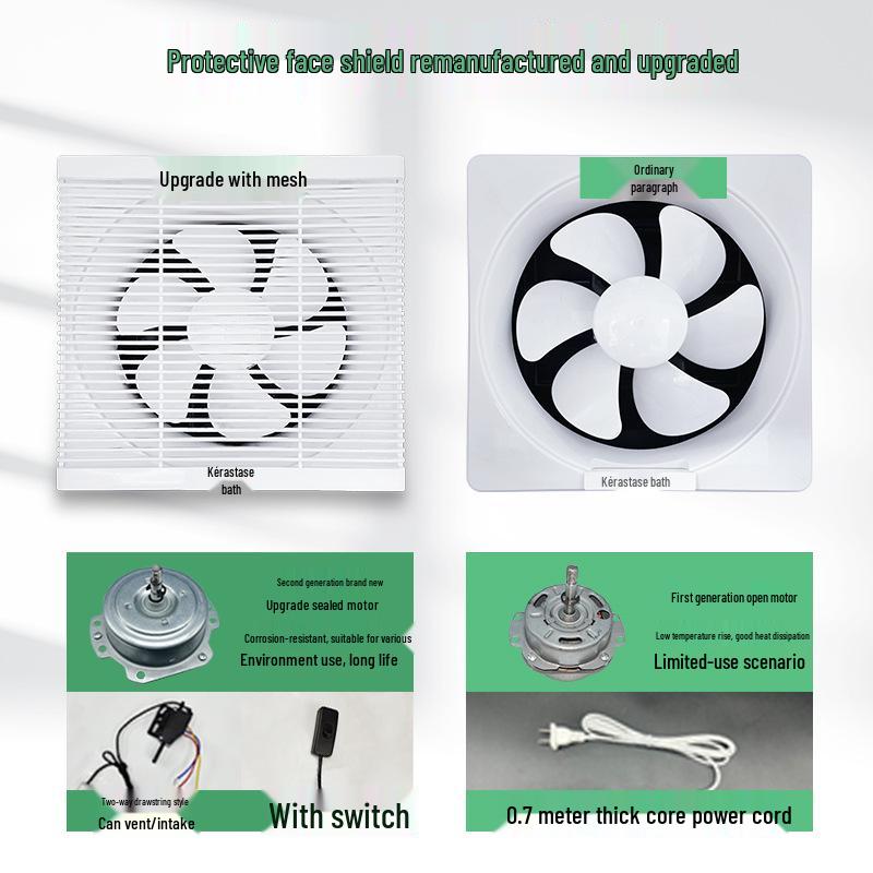 Household Quiet Ventilation Fan for Kitchen, Bedroom, and Bathroom - Energy-Saving and Powerful.