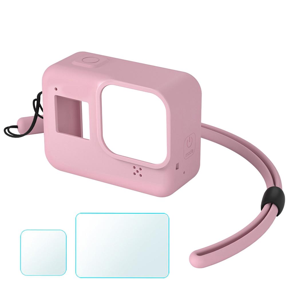 Soft Silicone Protective Housing Cover Case+Tempered film for Go-pro 8 Black