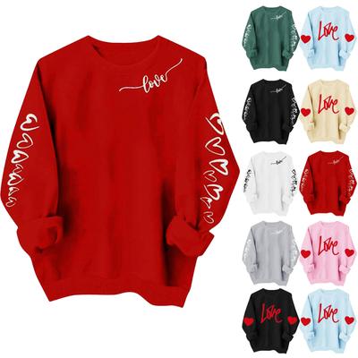 Ladies' Casual And Fashionable Round Neck Top With Valentines Print Hooded T,shirt Long Sleeved Sweatshirt
