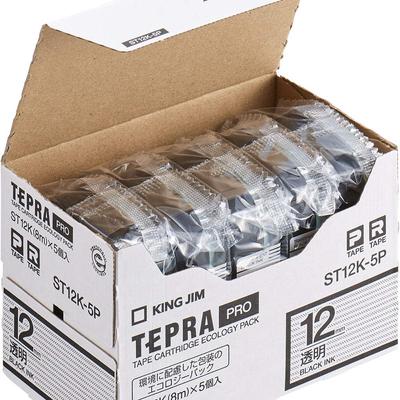 King Jim Tepra PRO Tape Cartridge Eco Pack of 5 12mm Transparent Letters Length 8m [Genuine] Label/Black ST12K-5P