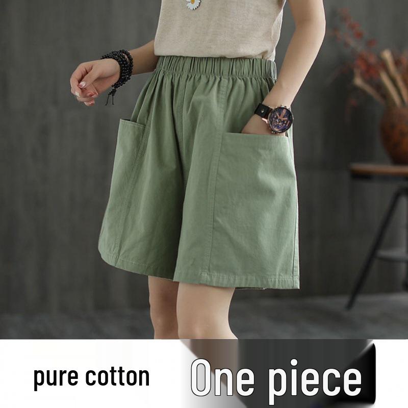 

Женские летние шорты из хлопка с широкими штанинами и высокой посадкой - Стройнящий и универсальный пятиточечный дизайн L (95-110 jin)