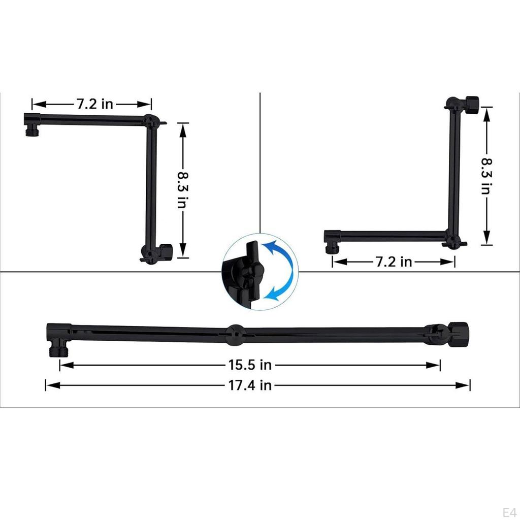 18'' Bath Shower Extension Arm, Head Extender, Upgrade Accessory Adjust Height/Angle Easy Assemble
