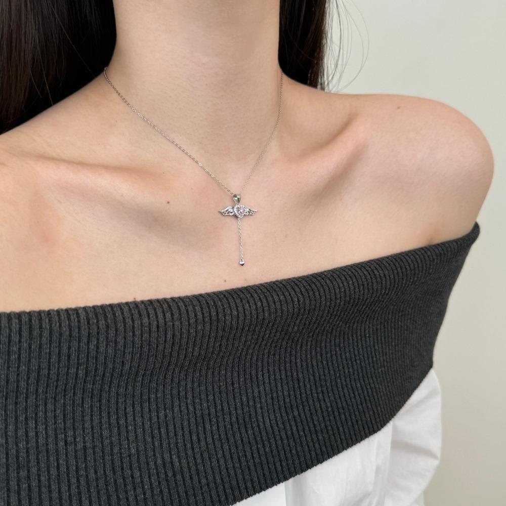 Dylam Elegance Fine Fashion Jewelry 925 Silver Link Chain 5A Cubic Zircon Tassel Heart Wings Angel Love Pendant Necklaces