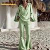 Costume de pantaloni casual de modă pentru femei, cu mânecă lungă și decolteu în V, pentru toamnă-iarnă