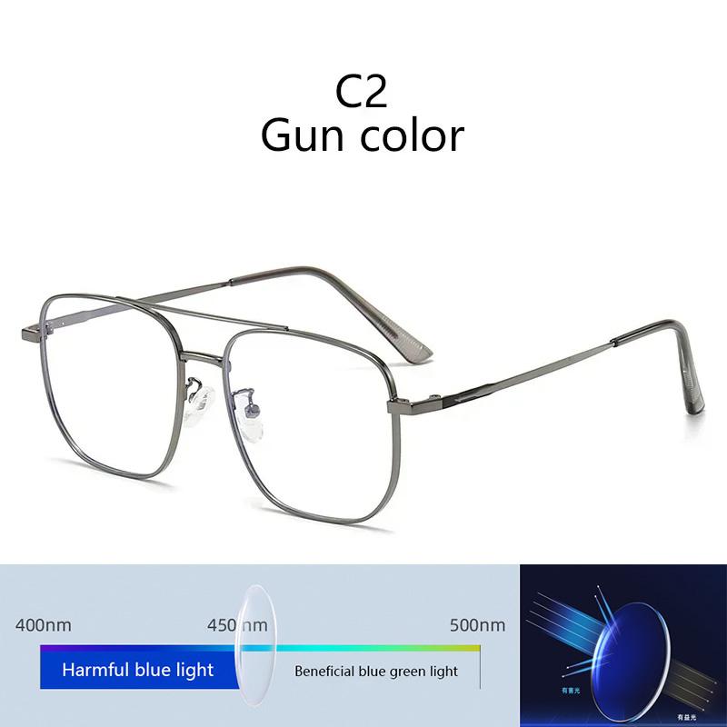 Blue Light Blocking Lens Eye Protection Eyeglasses Fashion Double Beam Metal Glasses Trend Retro Plain Face Eyewear Men