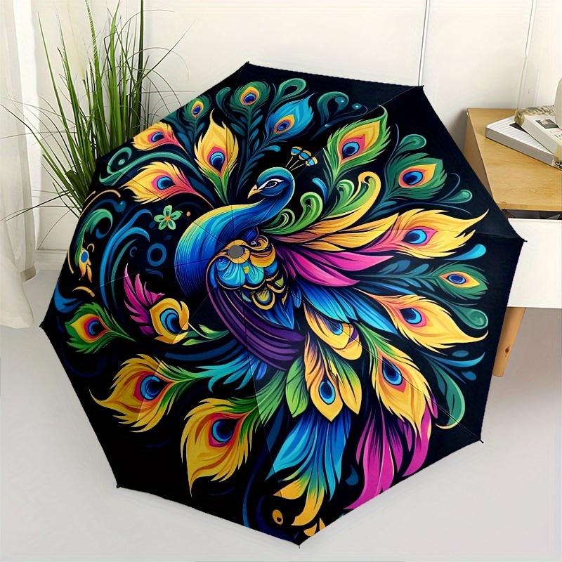 

Peacock, Artwork Automatic Folding Umbrella 8 Ribs, Durable Iron Frame, Bright Color Pattern Compact Travel Umbrella, Suitable for Outdoor,