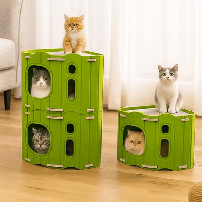 Japanese Style All-in-one Cat House With Holes Stackable Cat Climbing Frame Corner Design Sturdy Cat Castle House Cat Furniture