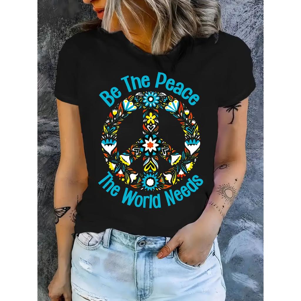 Hippie Print Women'S Short-Sleeved T-Shirt Spring/Summer Collection T01