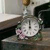 Mini Analog Table Clock Quiet Desk Clock Handpaint Metal Enamel Florals Battery Operated Clock for Shelf Bedroom Bedside