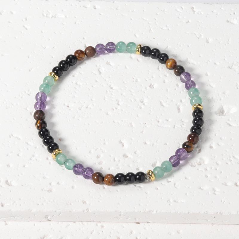 Multi-Gemstone Chakra Bead Bracelet – Gold Accent Dainty Jewelry, Balance Calm Gift for Men & Women