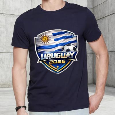 Uruguay 2026 Soccer T‑Shirt Men Uruguay Flag Sun Emblem Shield Football Casual Short Sleeve Patriotic Tee Top Gift