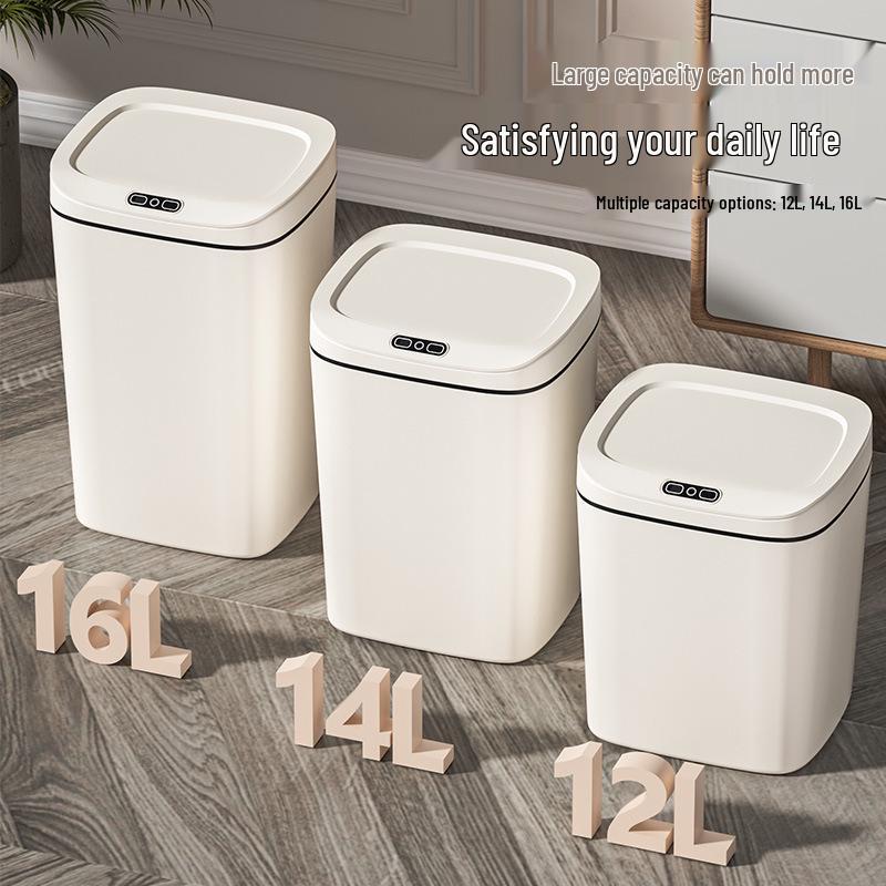 2026 Stylish Induction Trash Can: 16L Large Smart Bin with Odor-Sealed Lock for Home Use
