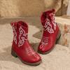 Autumn and Winter Western Cowboy Boots Embroidery Thick Heel Round Head Thick-soled Medium Boots Mongolian Women's Boots