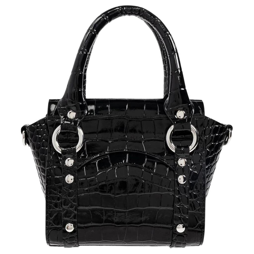 VIVIENNE WESTWOOD Classic Saturn Logo Magnetic Closure Leather Tote Bag Mini Women Handbags Black 48030002WL0099N401