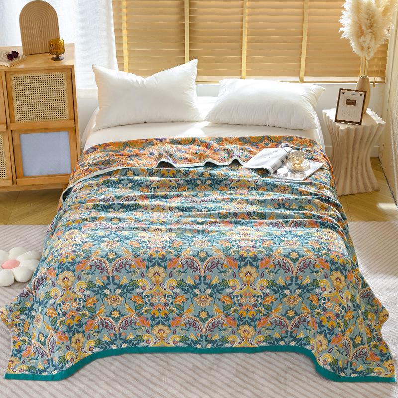 100% Cotton Blanket, Emerald Star Throw, Four-Ply Gauze Sheet, Reversible Sheet