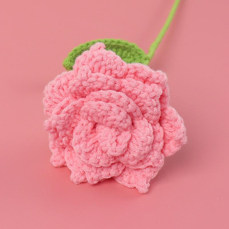 Simulated Crochet Tulips Carnations Red Roses DIY Handmade Flower Bouquets Birthday Gifts Wedding Souvenirs Mother Teacher's Day