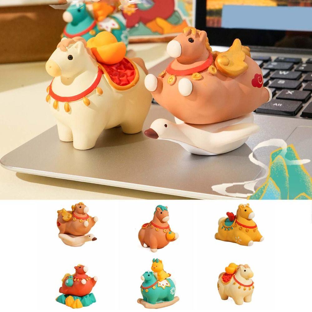 Kawaii Cute Pony Ornament Horse Mascot Resin Zodiac Horse Figurines Chinese Style New Year Gift Horse Year Dolls Home Decoration