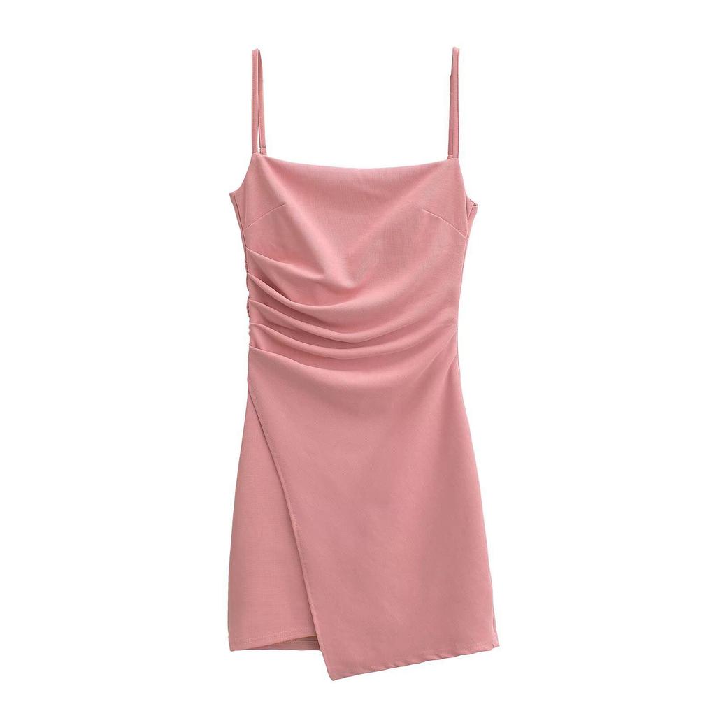 Trendy Women's High-Waisted Pleated Slim-Fit Open-Back Irregular Casual Sling Dress