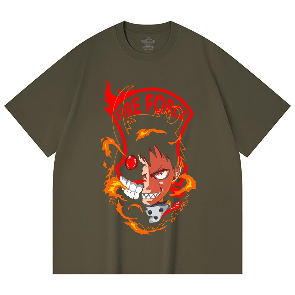 230 Gsm 100% Cotton Fire Force V1 Shinra Print Unisex Heavy Cotton T Shirt