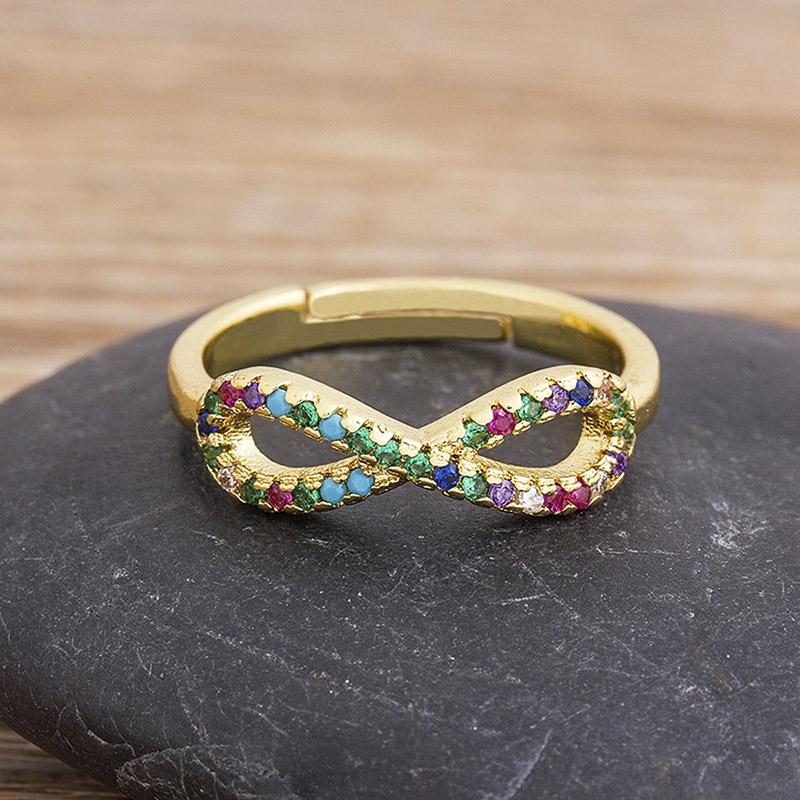 

AIBEF Multi-layer Rainbow Flower Adjustable Rings Luxury Cubic Zirconia Crystal Opening Finger Rings For Women Jewelry Gift