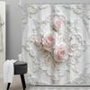 Rosa Rose Floral Duschvorhang Romantische Vintage Blume Einzigartige Weiße Reliefskulptur Retro Blätter Pflanze Botanisch Badezimmer