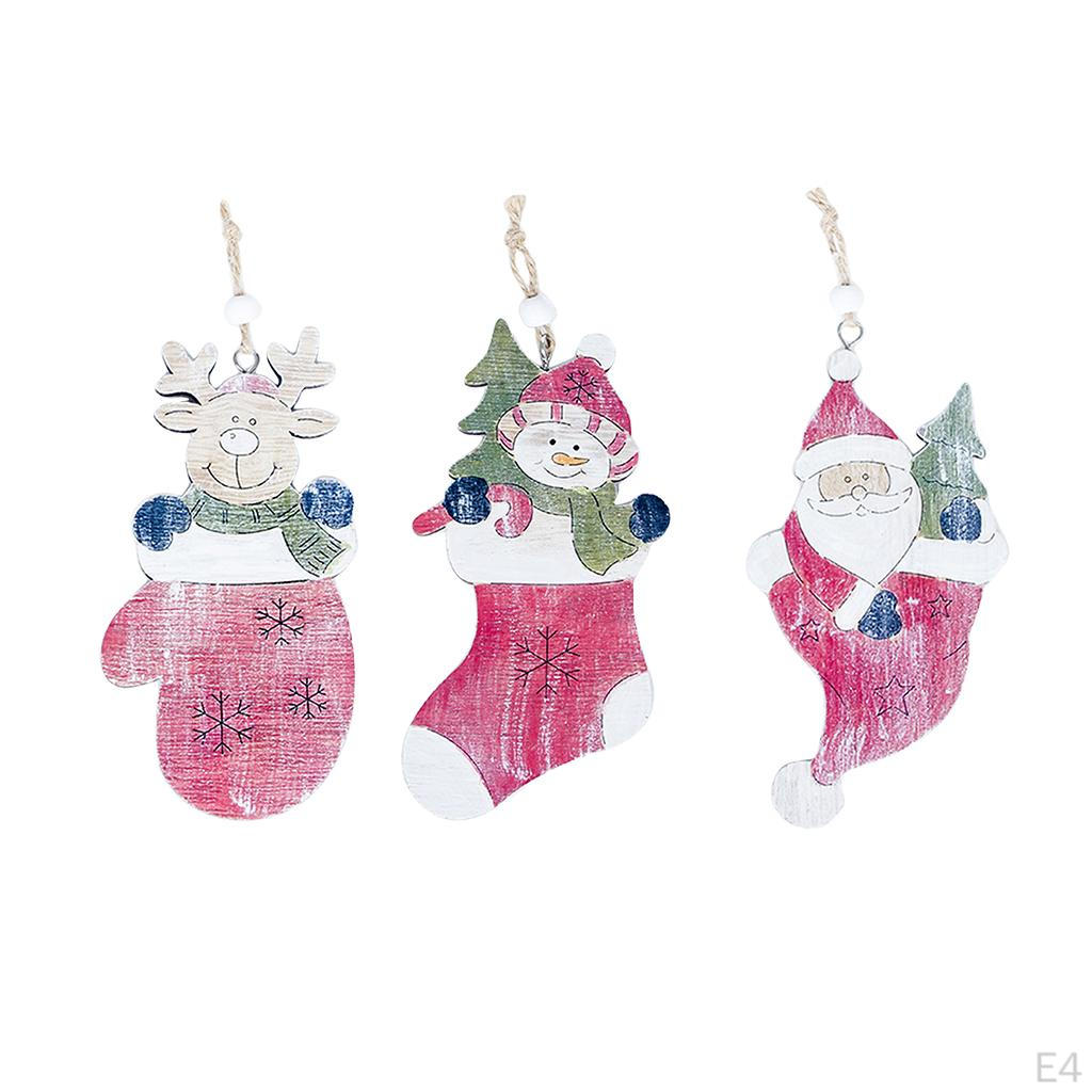 Decorations Wooden Painted Christmas Sock Crafts Hanging Ornament Tree Pendant Decoration