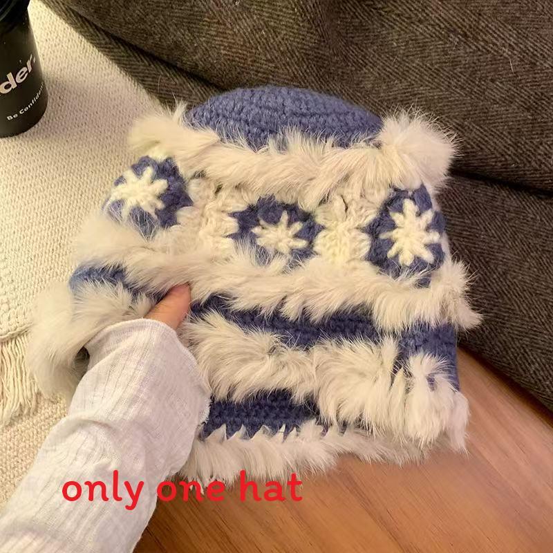 Cartoon Style Wool Beanie With Plush Fur Material And Adjustable Fit For Casual Wear