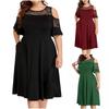 Women's Fashion Casual Solid Color Off-the-shoulder Lace Stitching Plus Size Dress