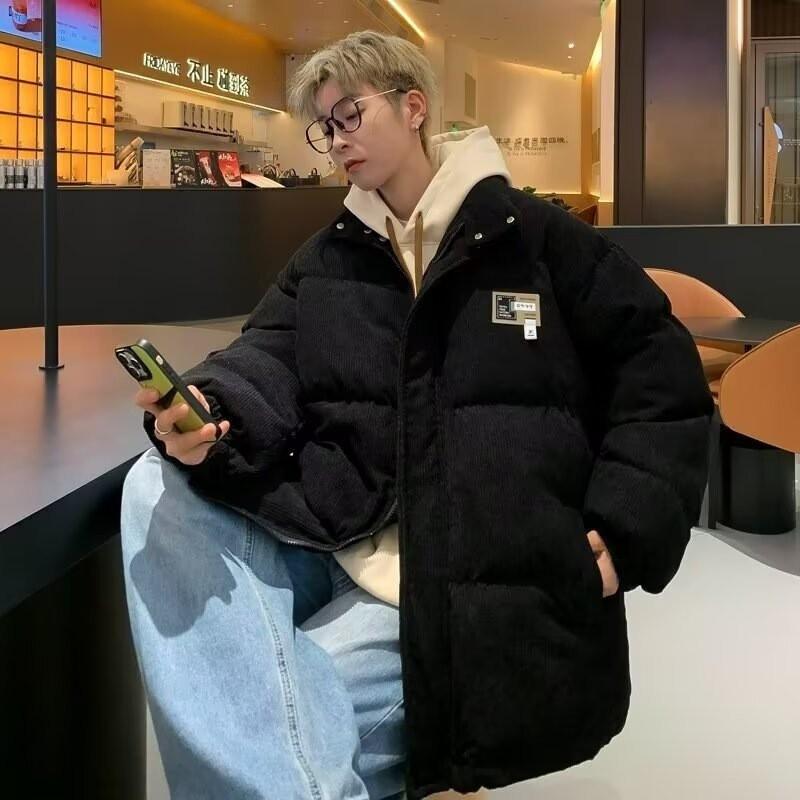 Unisex Oversized Corduroy Cotton Puffer Jacket Winter Warm Loose Fit Streetwear Coat Teens