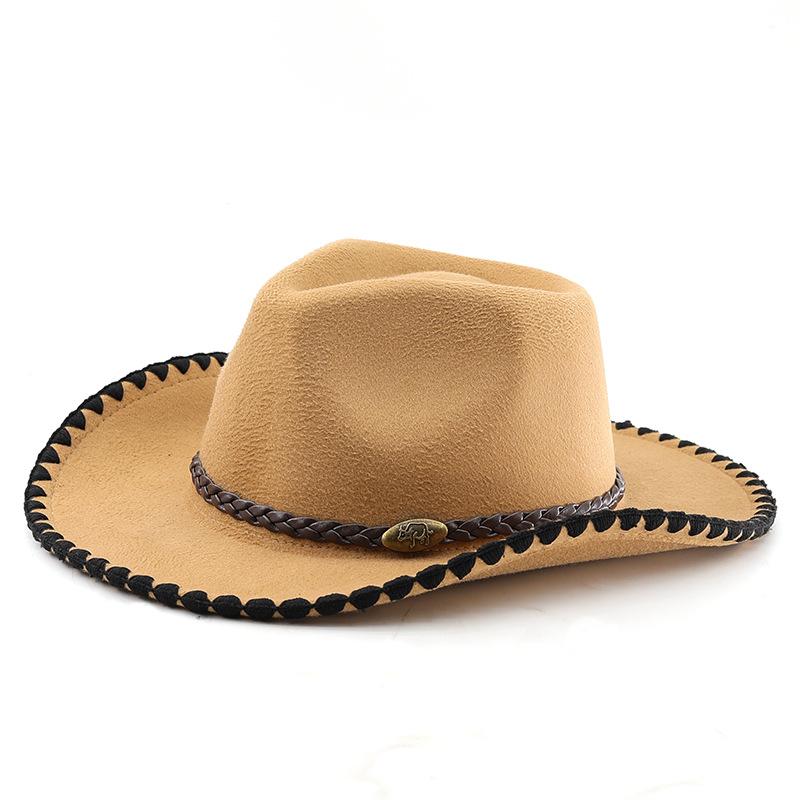 Western cowboy hat men's riding hat outdoor travel equestrian hat curved brim woolen top hat