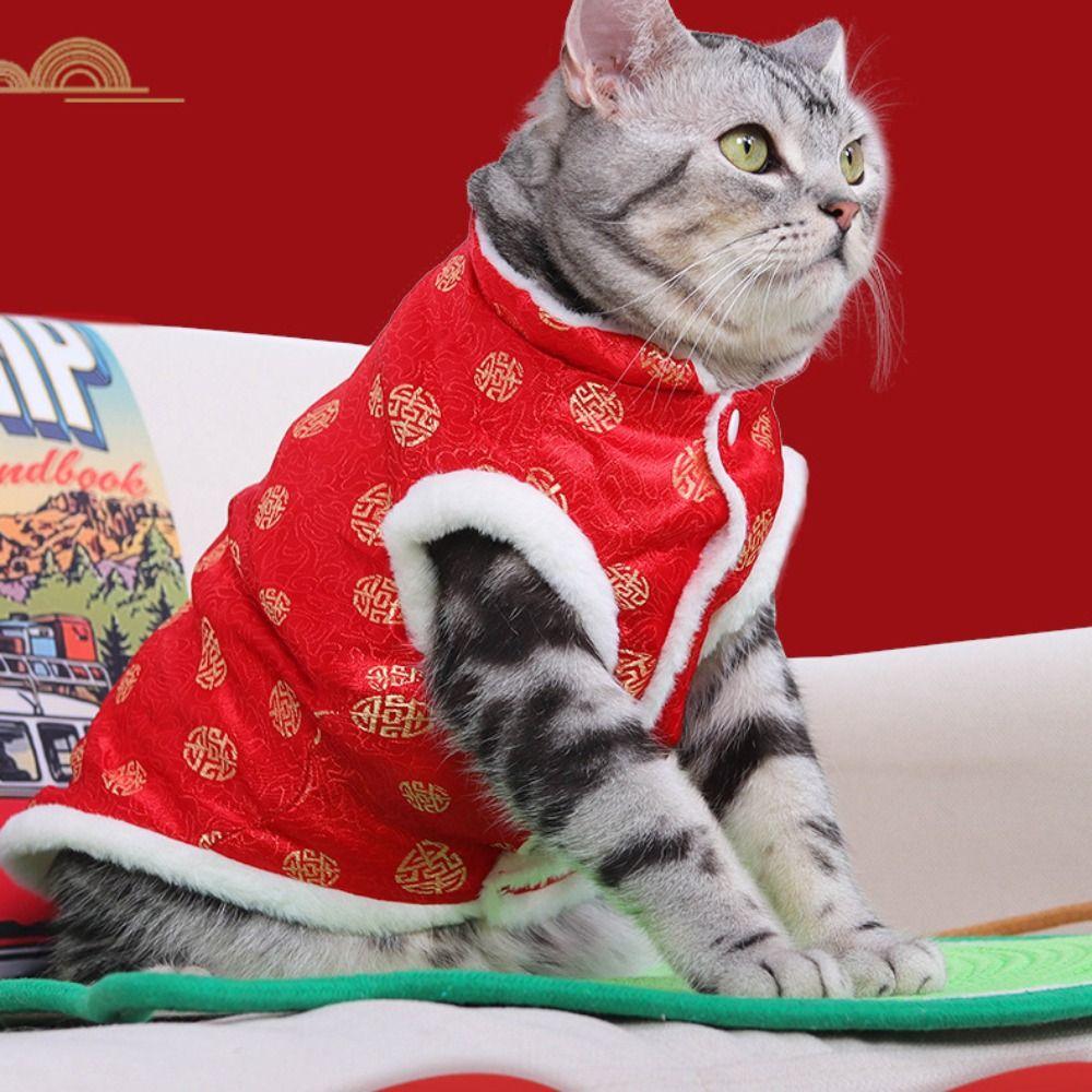 New Year Pet Costume Chinese Style Cat Cotton Clothes Warm Soft Dog Vest Coat Thickened Comfortable Winter Pet Clothes Birthday