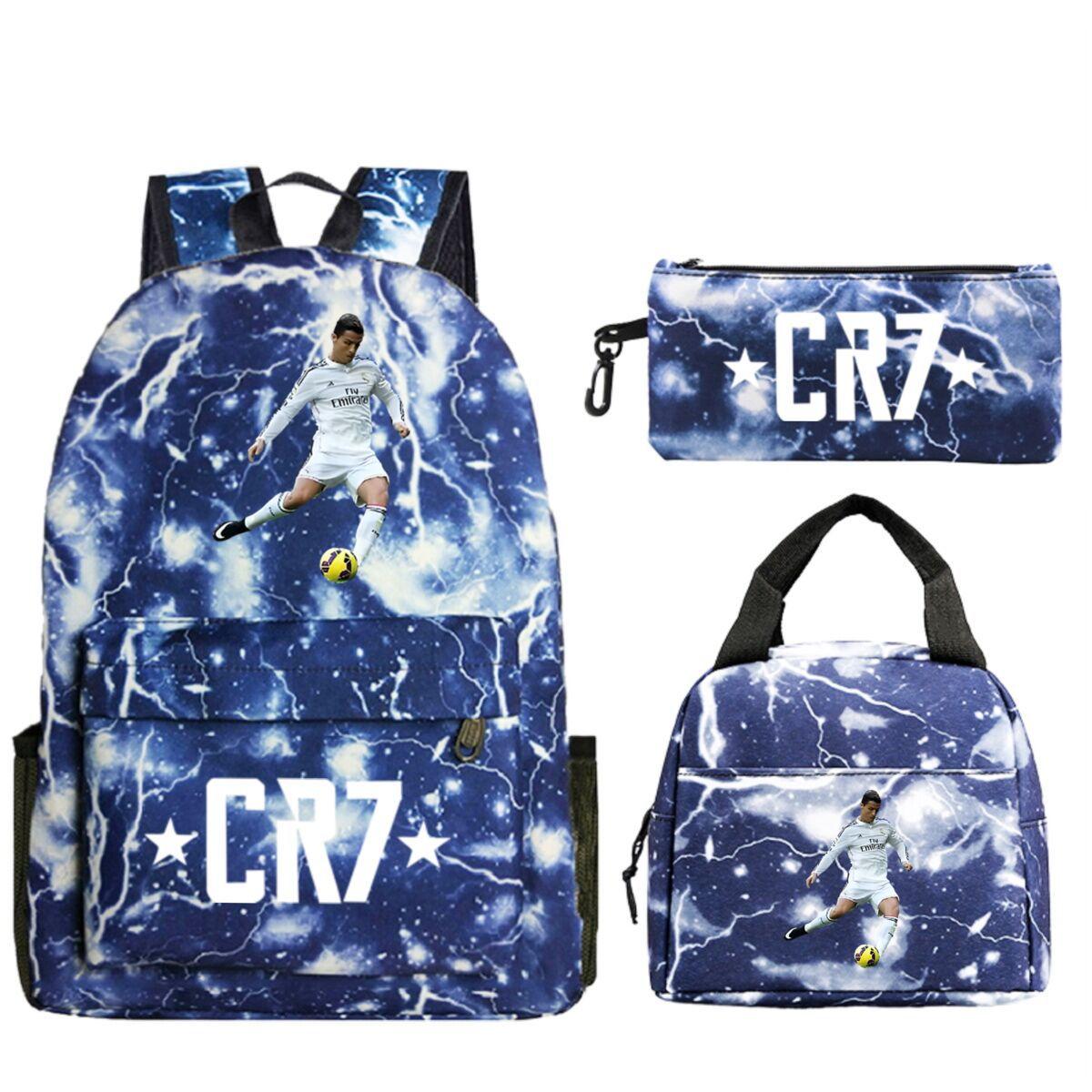

Cristiano Ronaldo Peripheral Cr7 Printing Children S Backpack Star Printing Student Schoolbag Meal Bag Pencil Bag Three-Piece Set No specifications