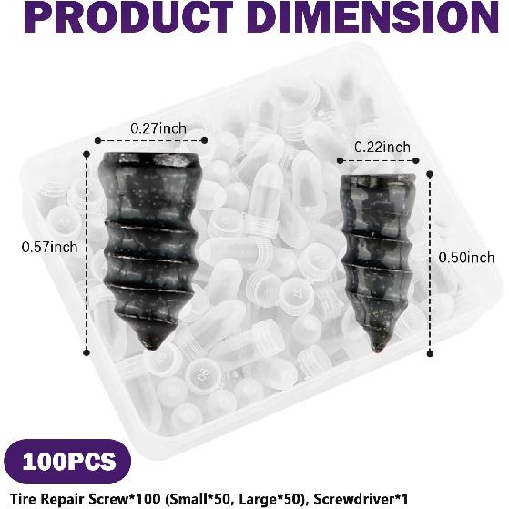 100PCS Car Tire Plug Kit,Practical Tire Screw Plug Repair Kit With Screwdriver/Tires Repair Rubber Nail For Quick Repairs,Essential Car Accessories