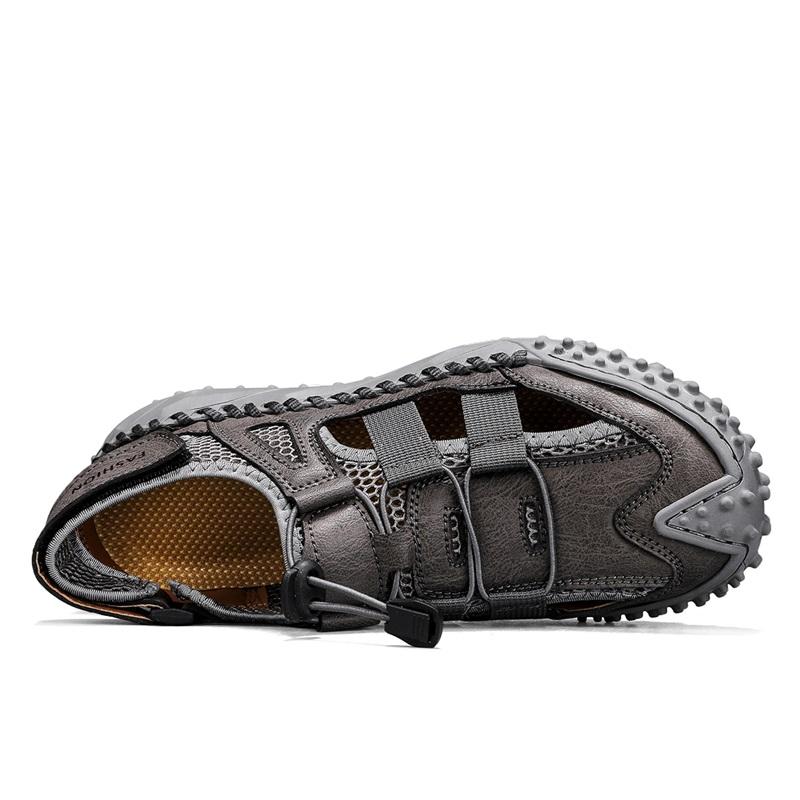 Men Outdoor Hiking Sandals Handmade Summer Roman Sandals Retro Wide Close Toe Grey Beach Shoes Over Sized