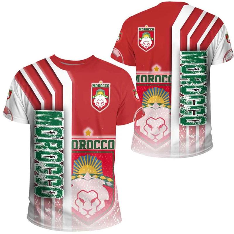 Summer Round Neck 3D Morocco Map Printed Top Fashionable Casual Short Sleeved Men's T-shirts