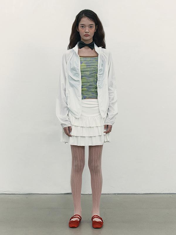 Kirsh Tiered Pleated Mini Skirt [White]